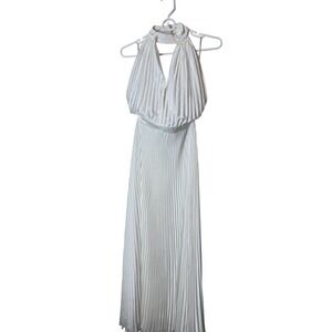 L'IDEE Dress Womens Medium White Pleated Halter Maxi Blouson Gown Satin Wedding